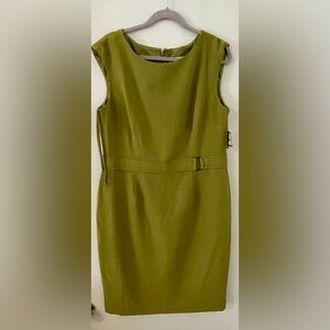 Kasper Lime Green Sheath Dress Sleeveless Crew Neck